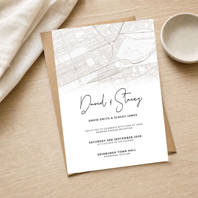 Personalised Map Wedding Reception Invite