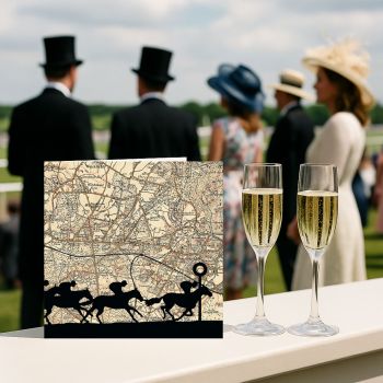 Horse Racing at Ascot Card with Winning Post