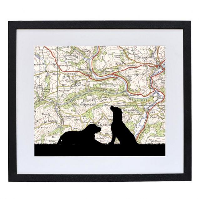 Dog Portrait with Personalised Map