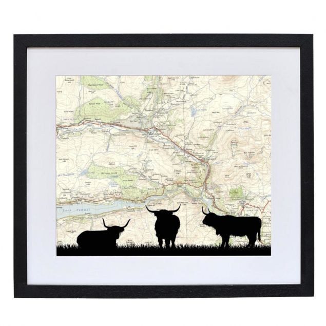 Highland Cattle with Personalised Map